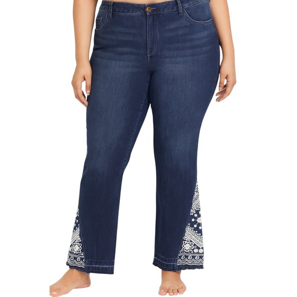 Midnight Velvet Plus Size 16 Jeans Embroidered Flare Bell Bottom Hippie Boho 624 - Picture 1 of 13